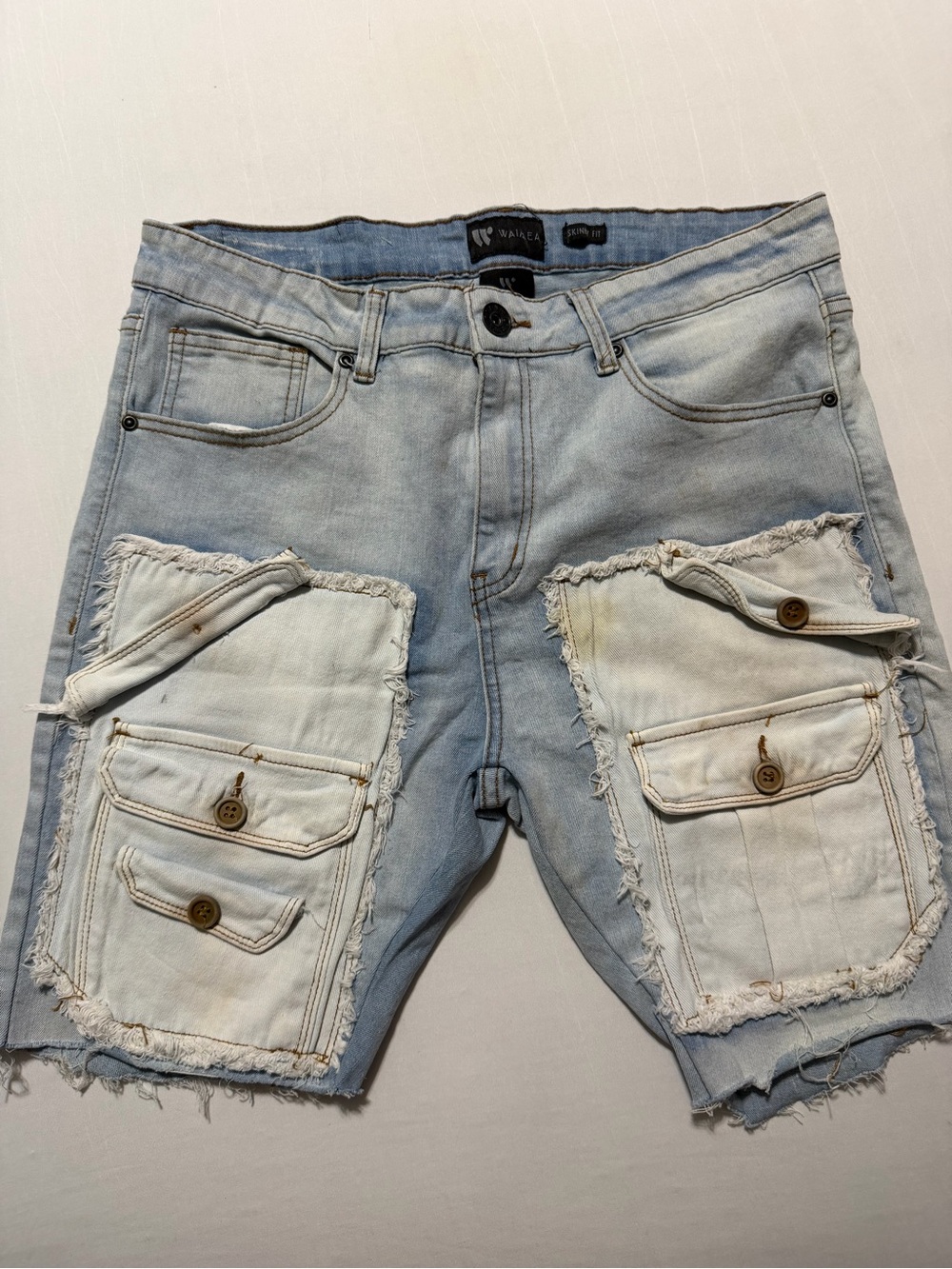 WAIMEA Light Blue Denim Cargo Shorts with Cream Patch Pockets